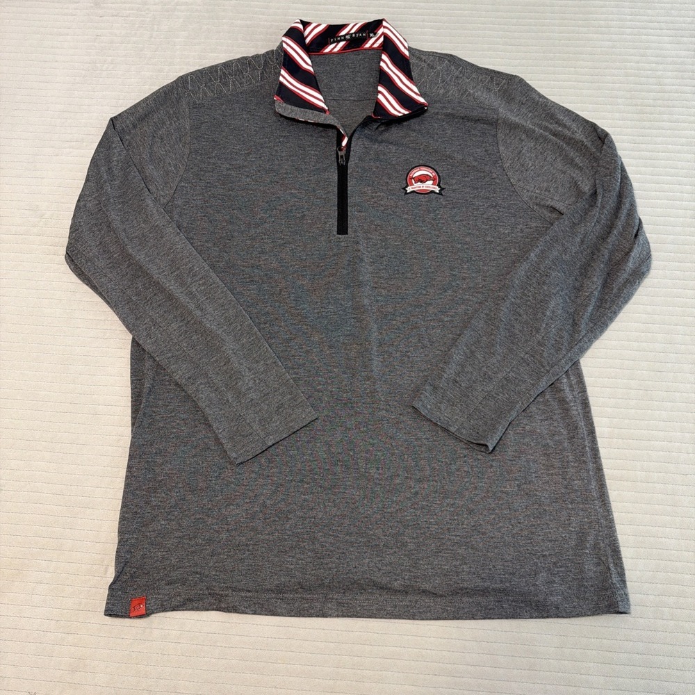 Finn Ryan Logo 1/4 Zip Mens XLarge Gray Red Lightweight Stretch Gym